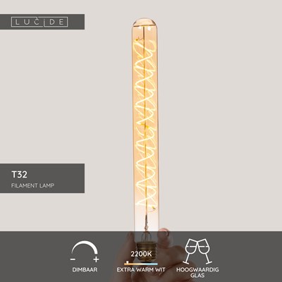 Lucide T32 - Filament lamp - Ø 3,2 cm - LED 3 StepDim (Memory) - E27 - 1x4,9W 2200K - Amber